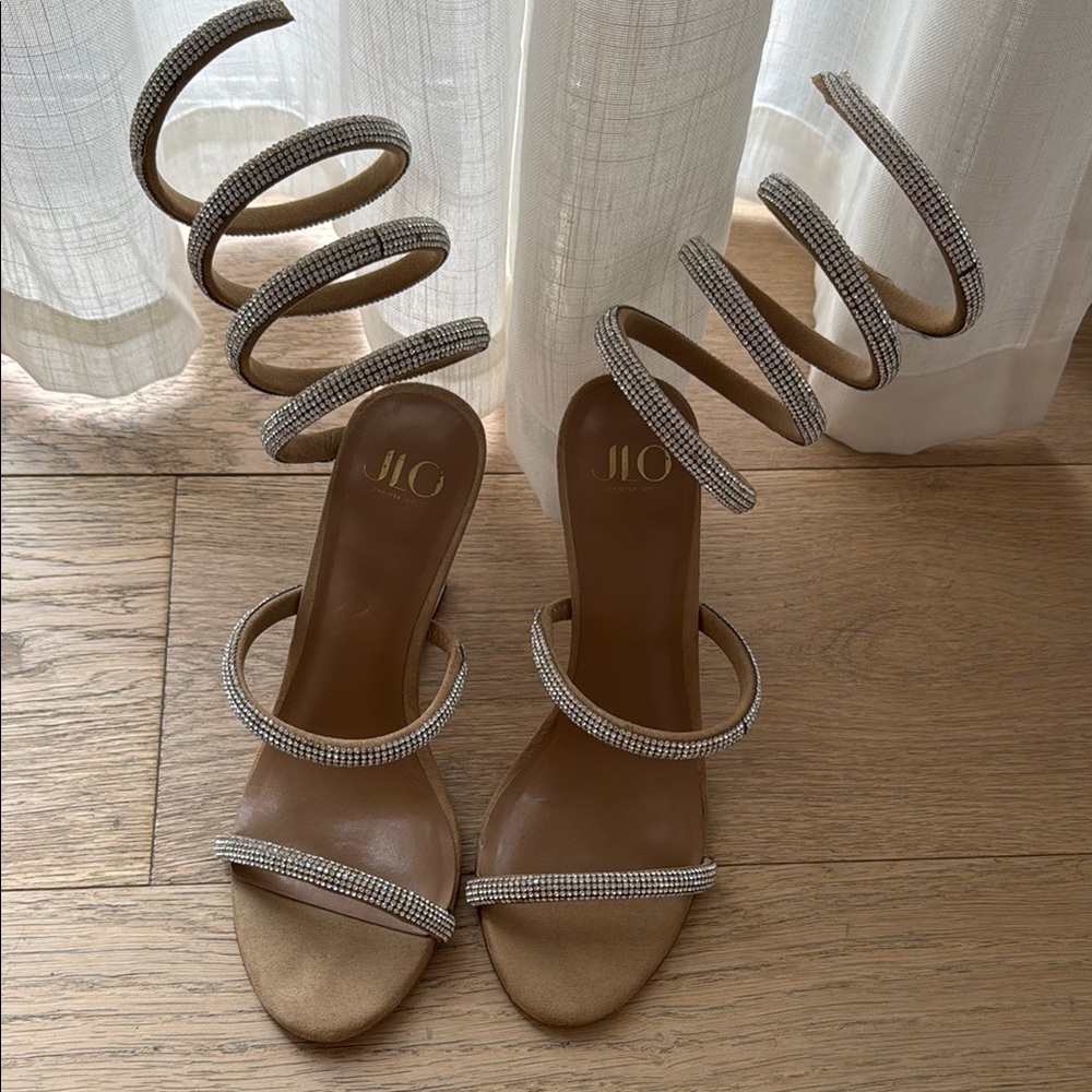 Jennifer Lopez Gold Stiletto Heels with Ankle Strap